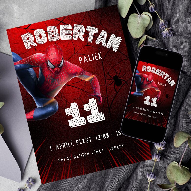 Zirnekļcilvēka dzimšanas dienas ballītes digitāls ielūgums bērniem